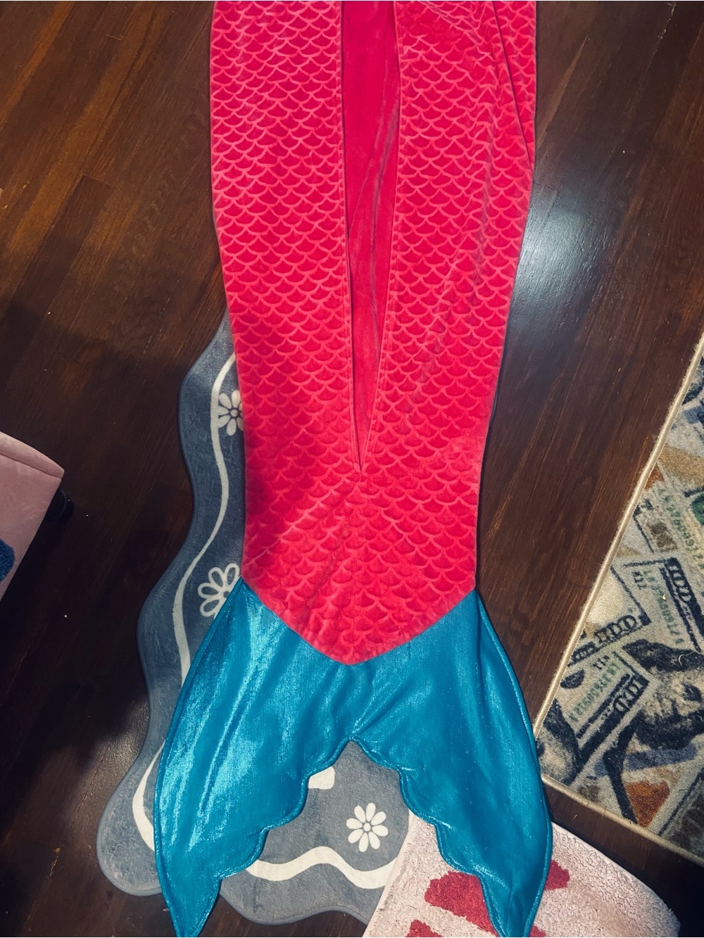 Girls' Pink Mermaid Tail Blanket with Blue Fin